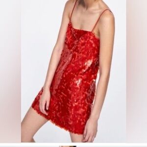 NWT Zara Vibrant Red Sequin Dress